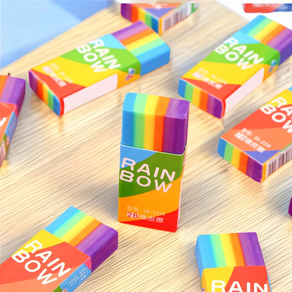 20-pack rainbow 2B pencil erasers by Simples Market; soft PVC, non-feathered
