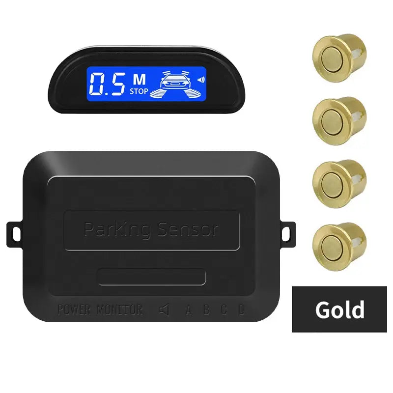 Hippcron car parking sensor kit with 4x22mm gold sensors and blue backlit display panel