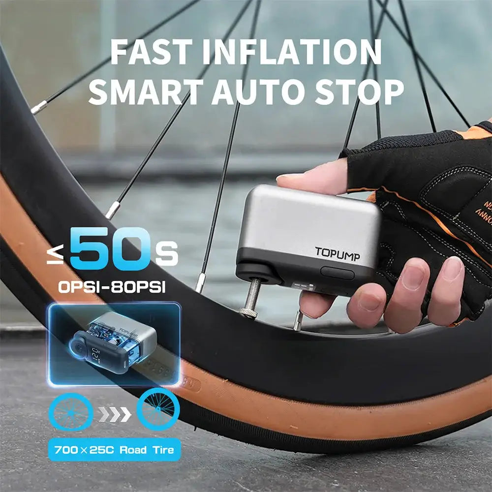 Topump TB2 Pro Mini Electric Tire Inflator For Bike Cordless 120 PSI Max 450mAh Battery With Screen Fast Charging