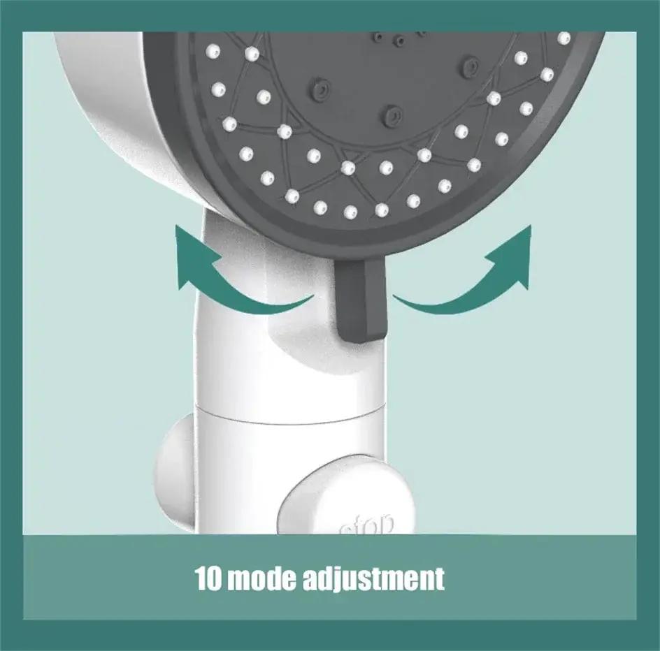 Simples Market handheld showerhead with 10-mode adjustment, white handle and dark spray head.