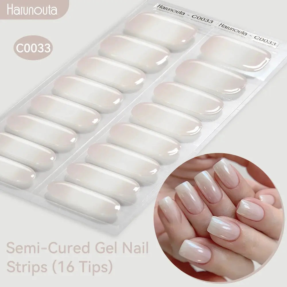 Gradient Auroras Semi-Cured Gel Nail Strips (16 tips) Haunouta nude pink gradient