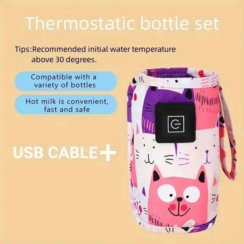 USB Milk Warmer with Travel Insulated Bag Portable Nursing Bottle Heater for Baby Feeding Christmas Halloween