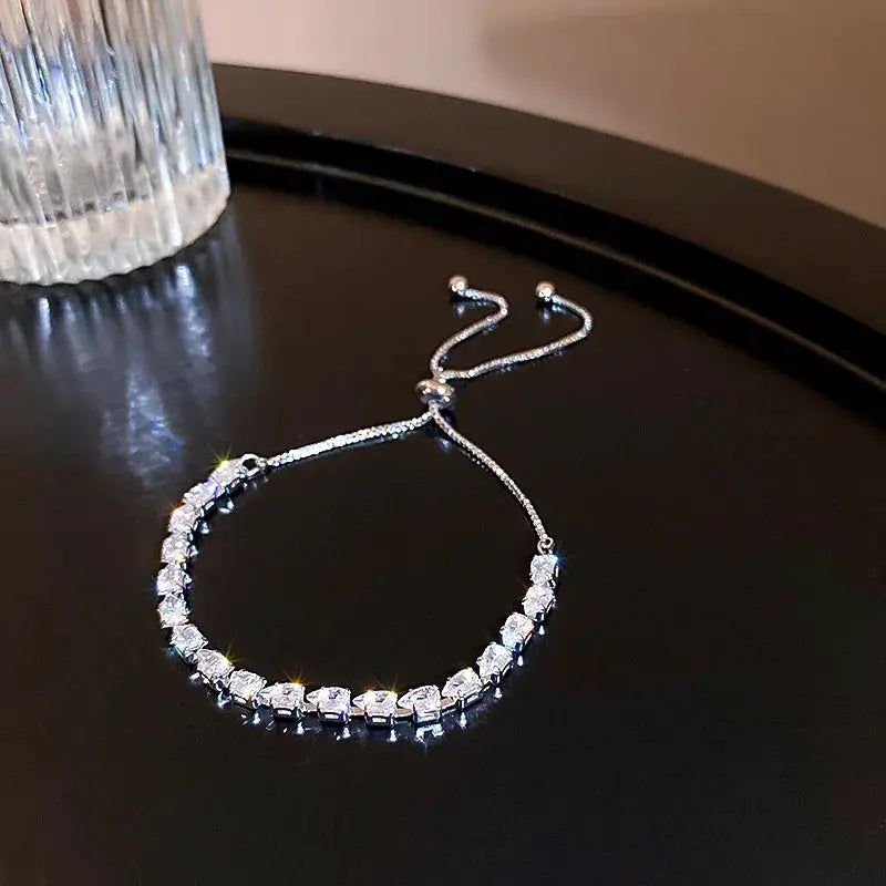 Wave Geometry Adjustable Bracelet Bangle Luxury Rhinestone Crystal Jewelry For Women Wedding Wristband Fashion
