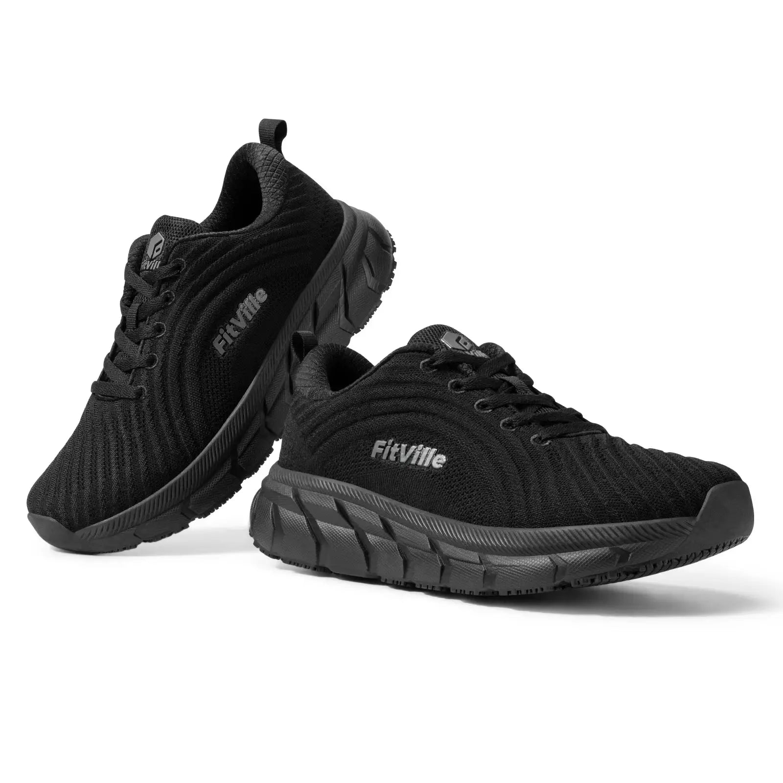 FitVille black men's wide-toe running shoes, knit upper, lightweight, non-slip sole, pair