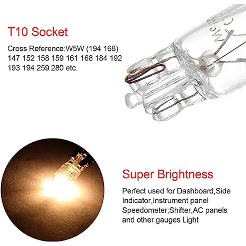 10 Pack T10 W5W 194 501 Glass Signal Car Bulbs 12V 5W 3W Single Filament For Auto Lighting