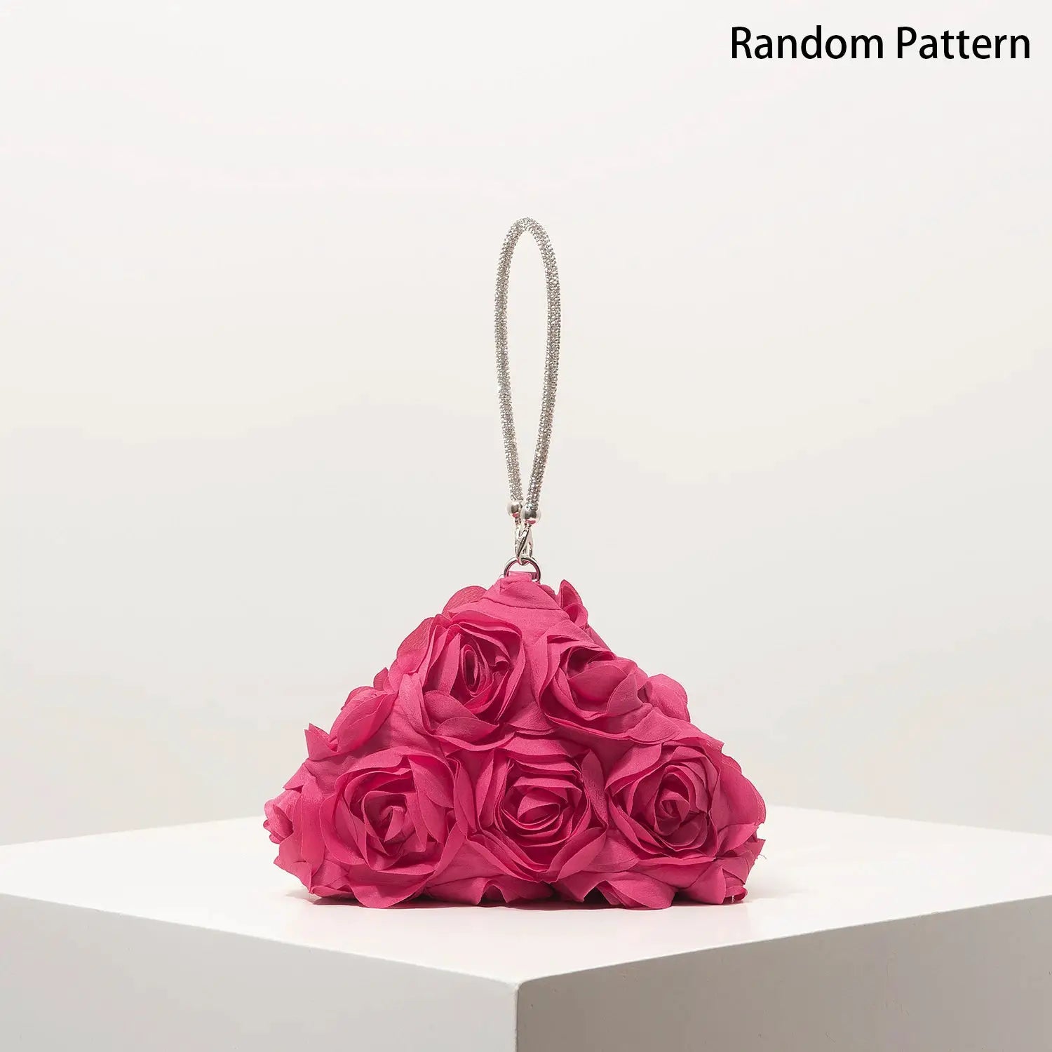 Mini floral purse with a silver chain strap, pink bouquet-inspired bag by Simples Market