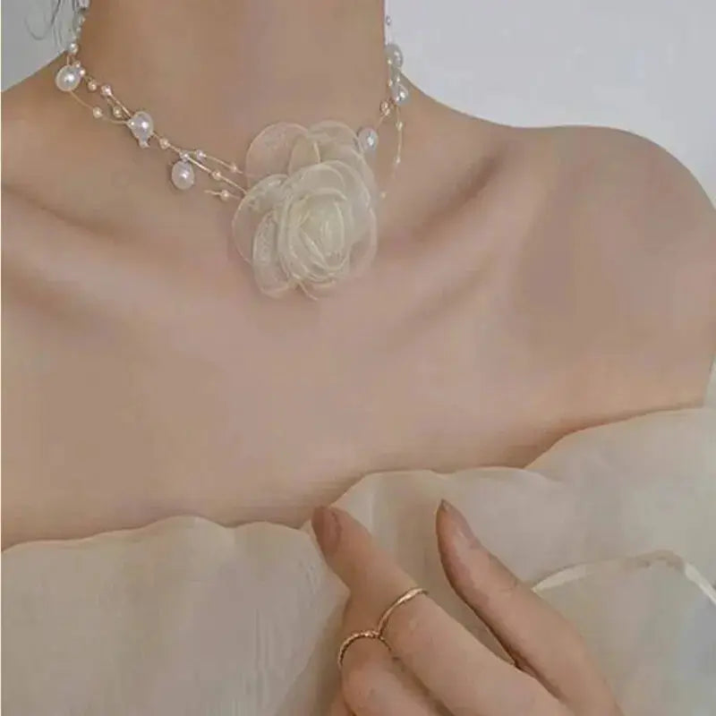 Exquisite Imitation Pearl Choker Necklace With Velvet Lace Up Bow Tie Design For Women Party Jewelry