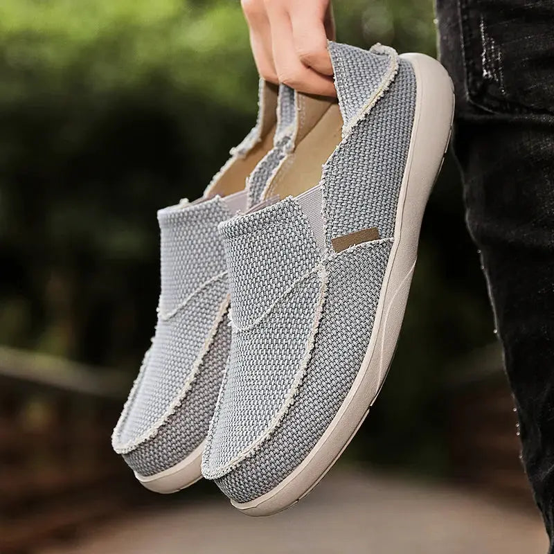 Men's light gray canvas slip-on loafers, Simples Market lightweight casual footwear pair