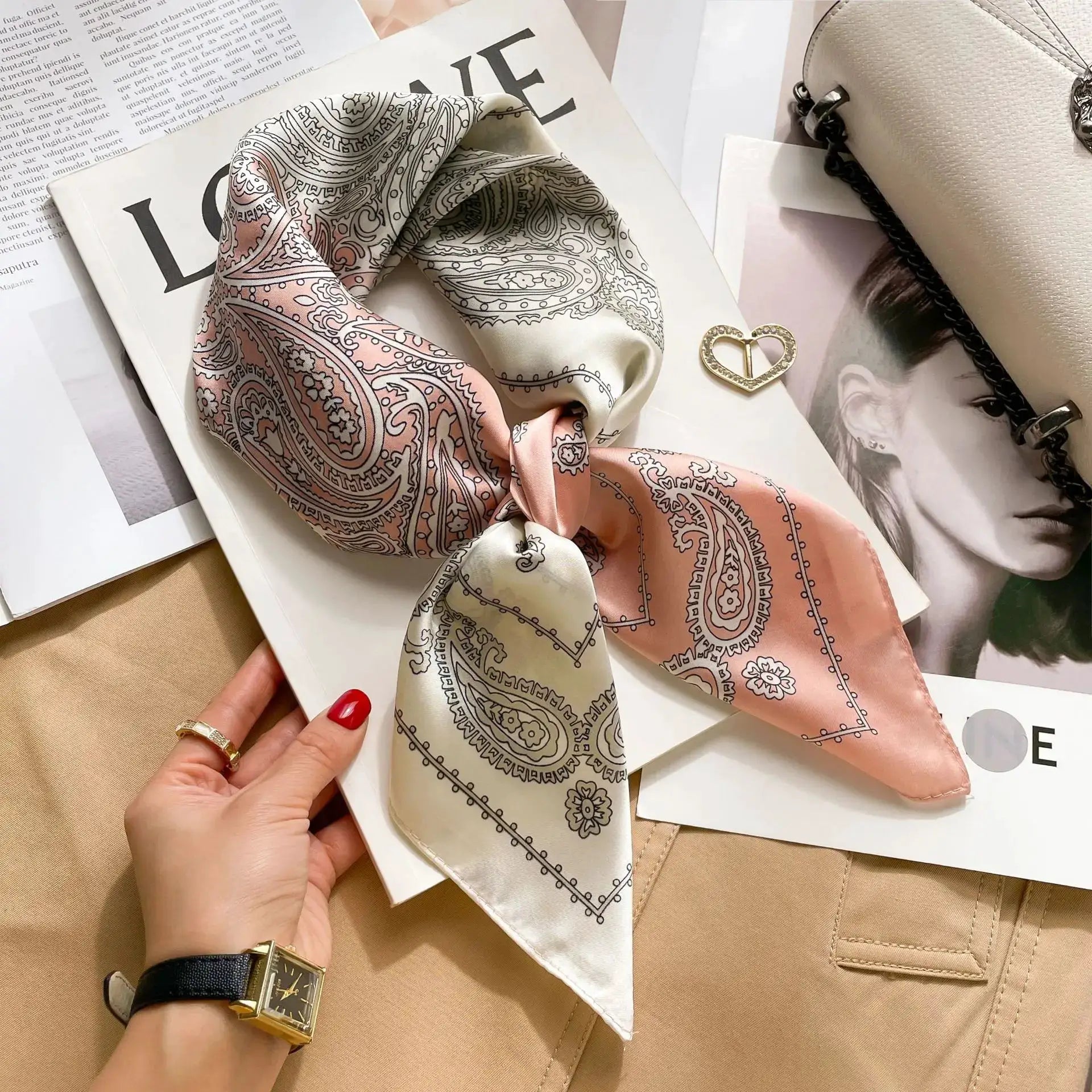 SJ01 Silk Scarf Neckerchief For Women Luxury Designer Silk Headscarf And Purse Accent Accessory