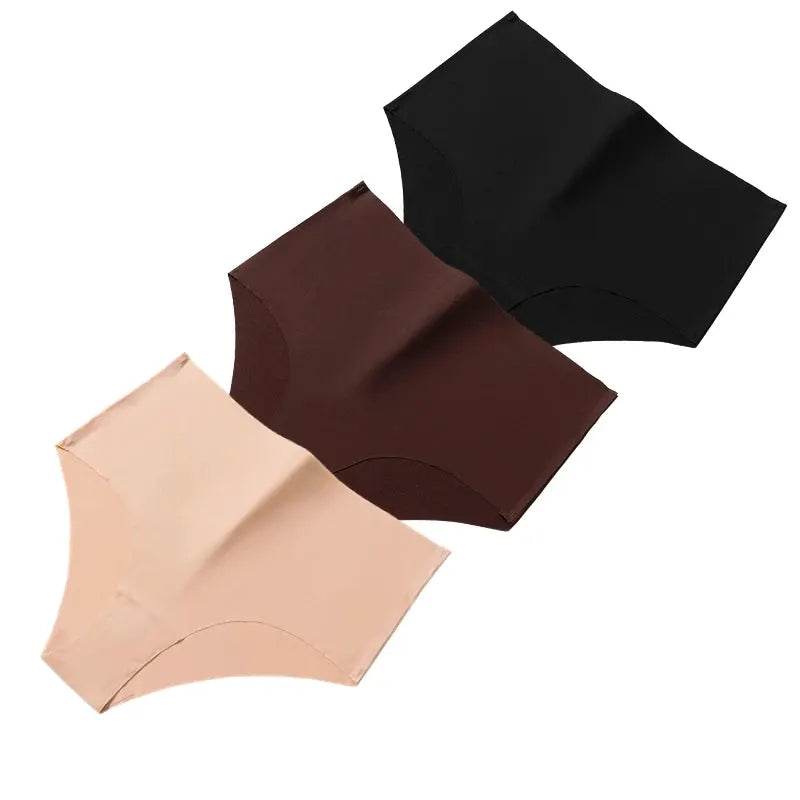 BZEL 3PCS high-waist women's panties set; seamless breathable briefs in black, brown, nude