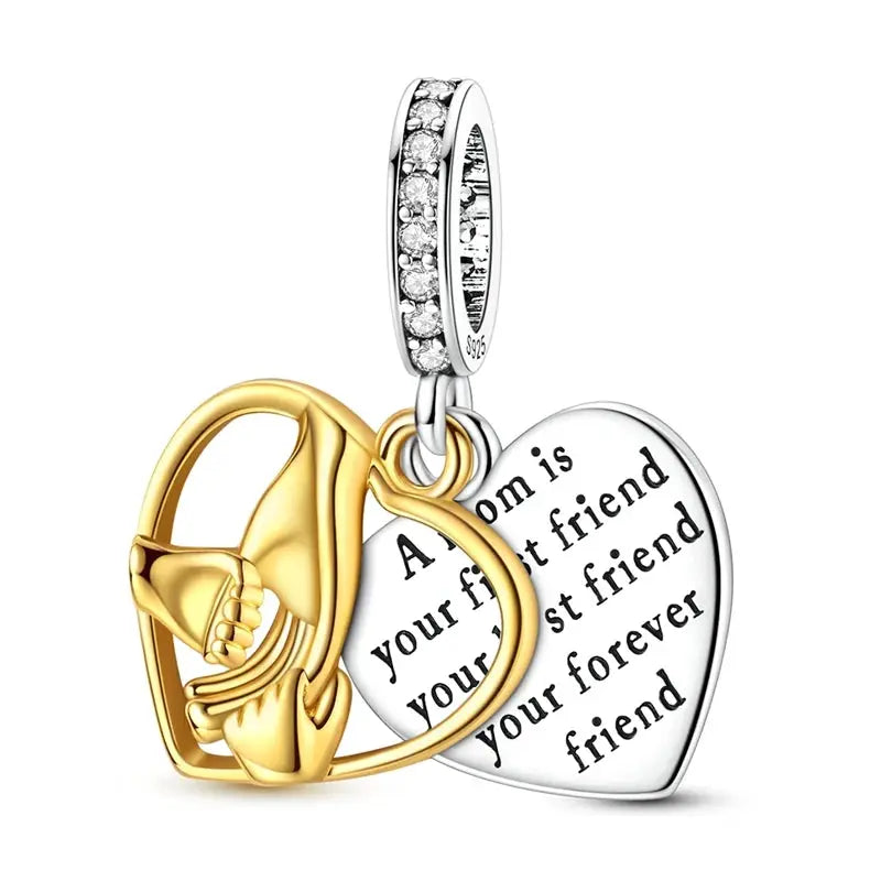Mother's Day 925 Sterling Silver Heart Charms Beads Dangle For Bracelets Love Mom Jewelry Gift