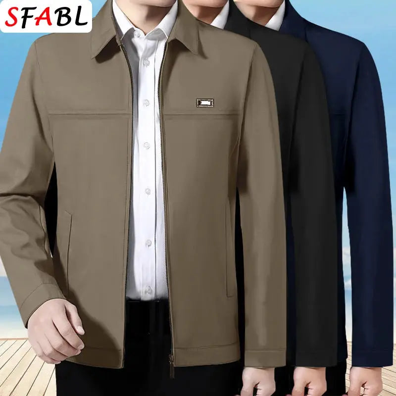 Men's casual business jackets (3-pack) in tan, black, and navy; solid color blazer coats for office.