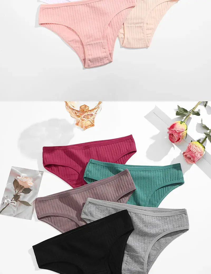 4-piece women's cotton striped briefs set in assorted colors with soft stretch