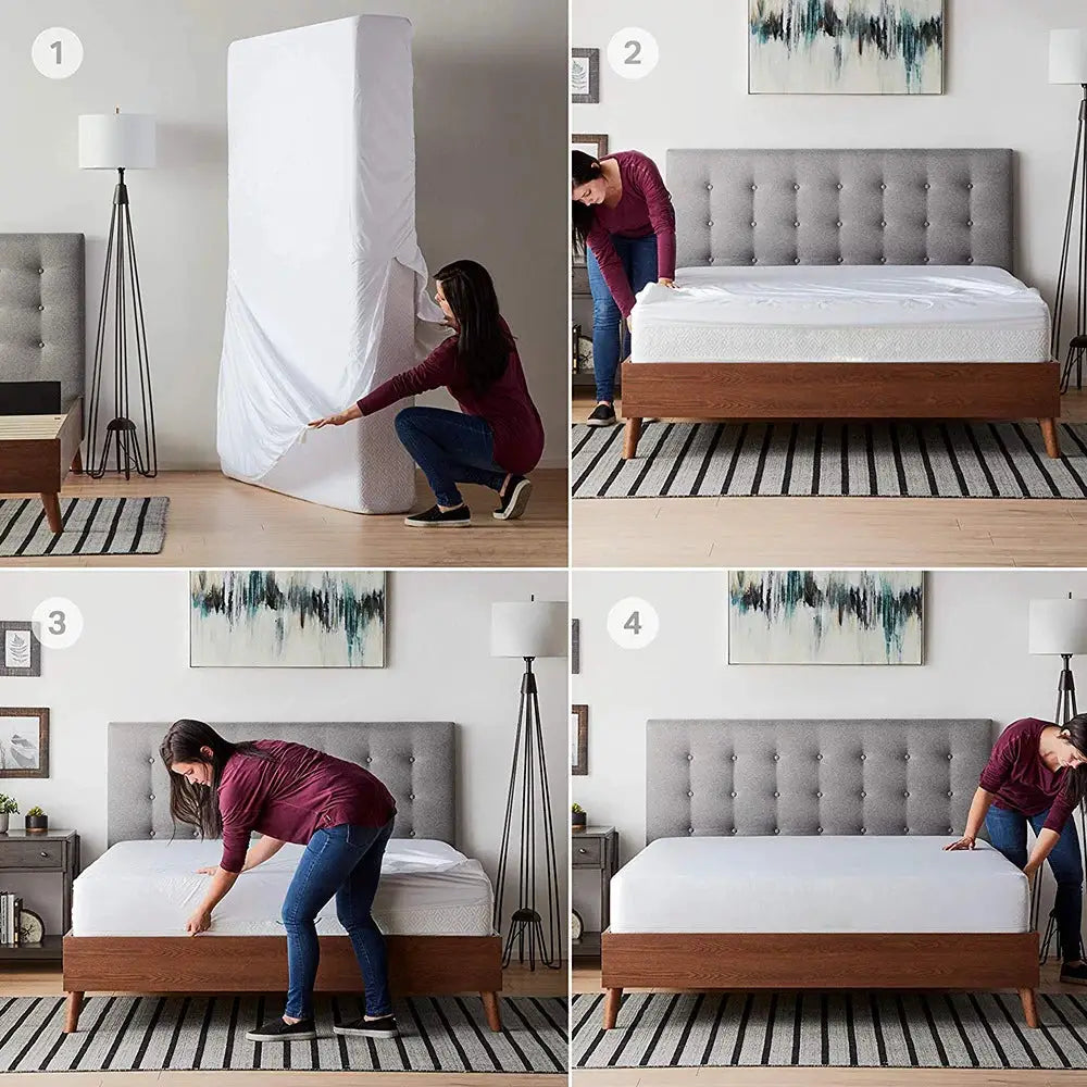 6-sides fully enclosed waterproof mattress cover with zipper by Simples Market, white for twin to king beds.