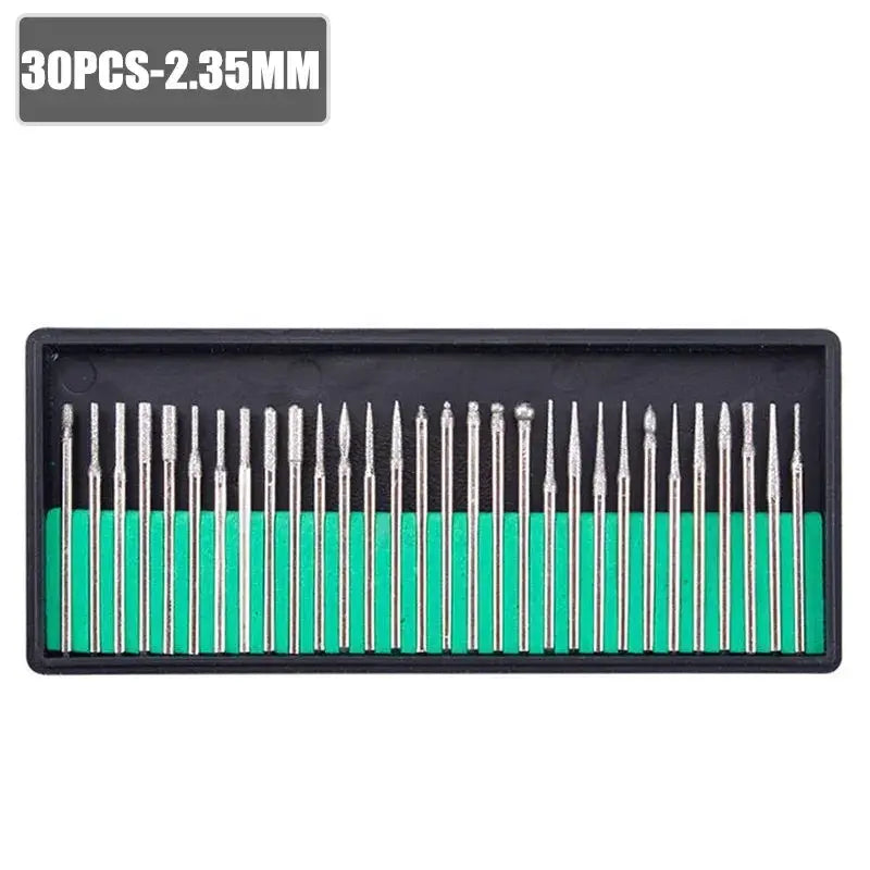 30 Piece Diamond Burr Set With Case For Dremel Rotary Tools 2.35mm And 3mm Shanks Grinding Polishing Drill Bits