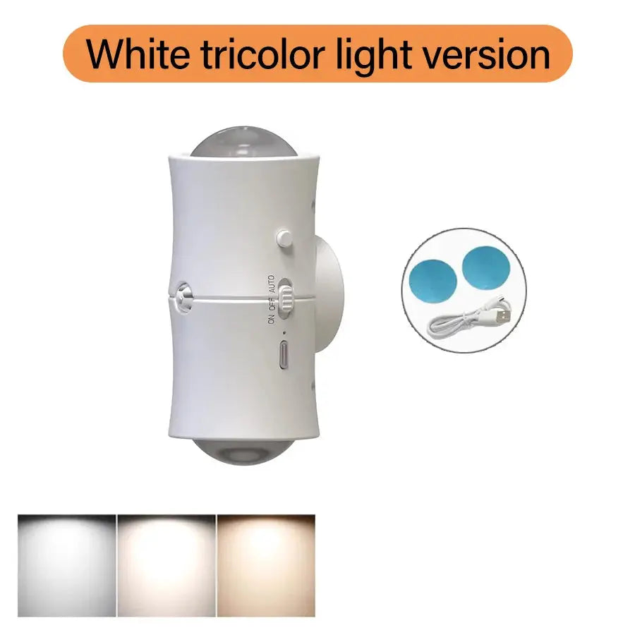 Simples Market white motion-sensor LED wall light with dual magnetic heads and rechargeable RGB color options