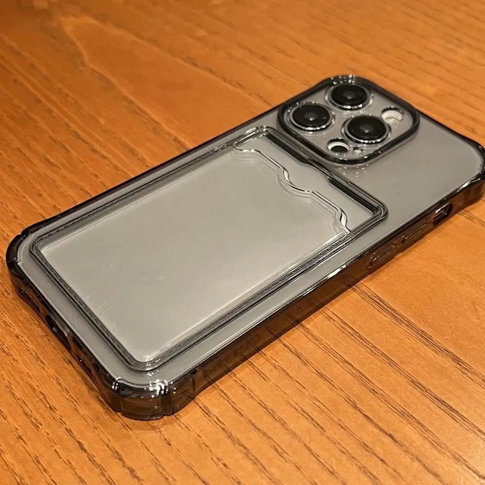 CrystalGuard Transparent Card Holder Case For iPhone 11 Through 17 Pro Max Slim Wallet With Shockproof Protection