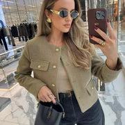 HXAO Autumn Long Sleeve Cropped Jacket Demi Season Layering For Casual Elegant Style