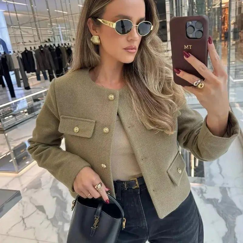 HXAO Autumn Long Sleeve Cropped Jacket Demi Season Layering For Casual Elegant Style