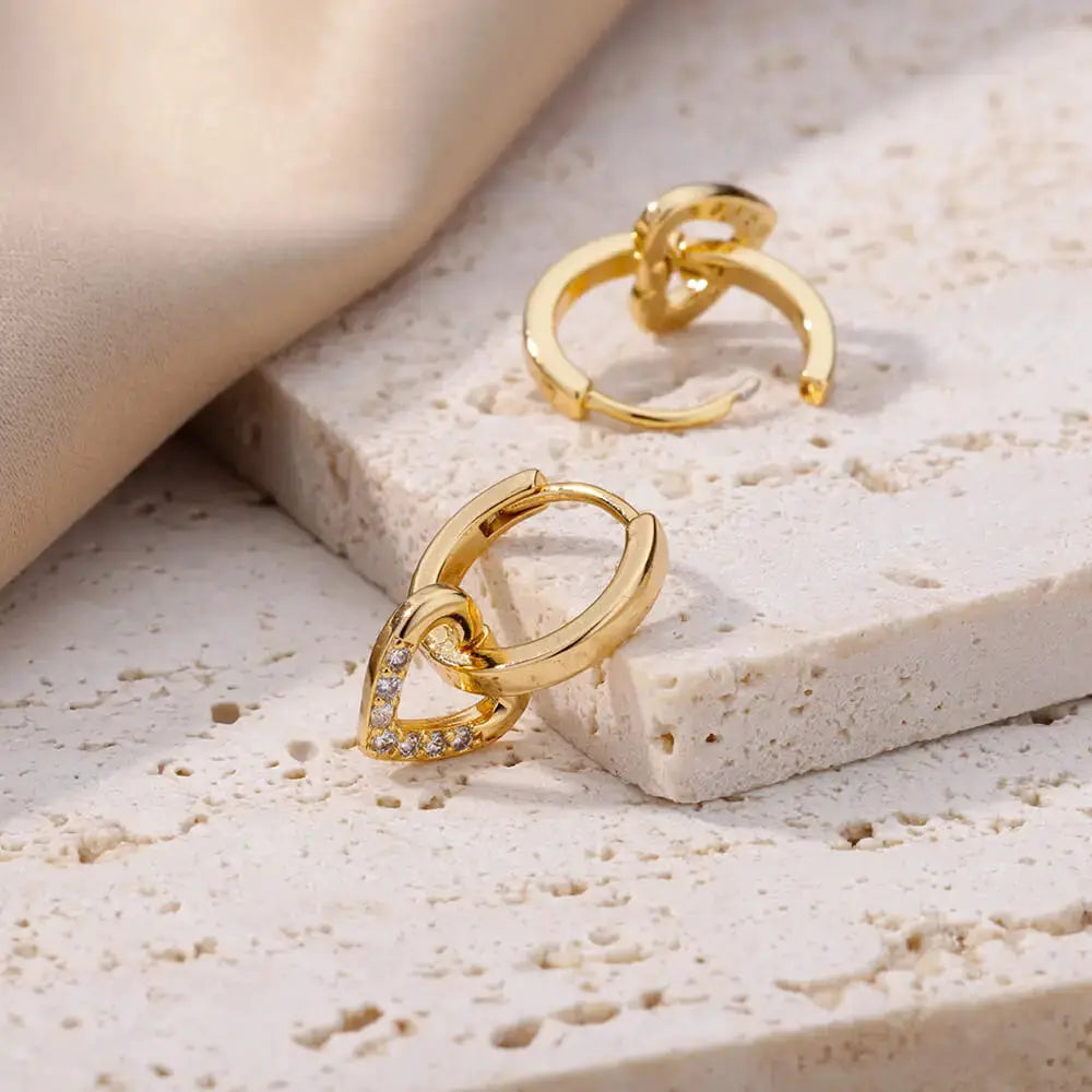 Hollow Zircon Heart Earrings For Women Stainless Steel Gold Color Jewelry Gift Free Shipping Luxury Wedding Accessory