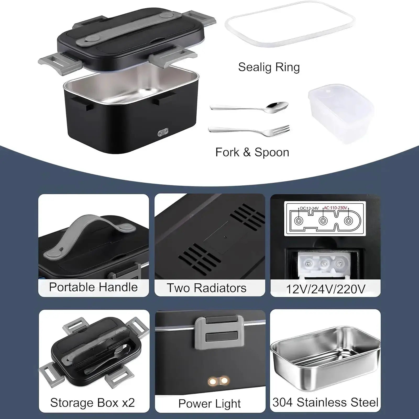 Homefish 1.8L Electric Lunch Box 75W Fast Heating Car And AC Heating Travel Office Home Use Gift With Insulated Handbag