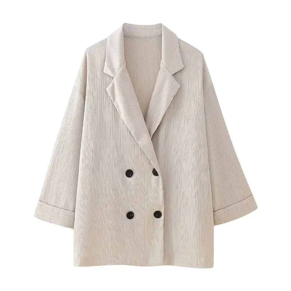European American Double Breasted Jacket Pants Set Wrinkle 2024 Spring