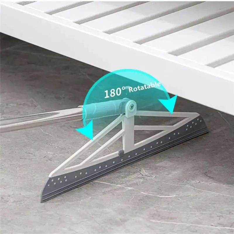 Simples Market 180° rotatable rubber broom silicone mop for floor cleaning, teal and white triangular squeegee head.
