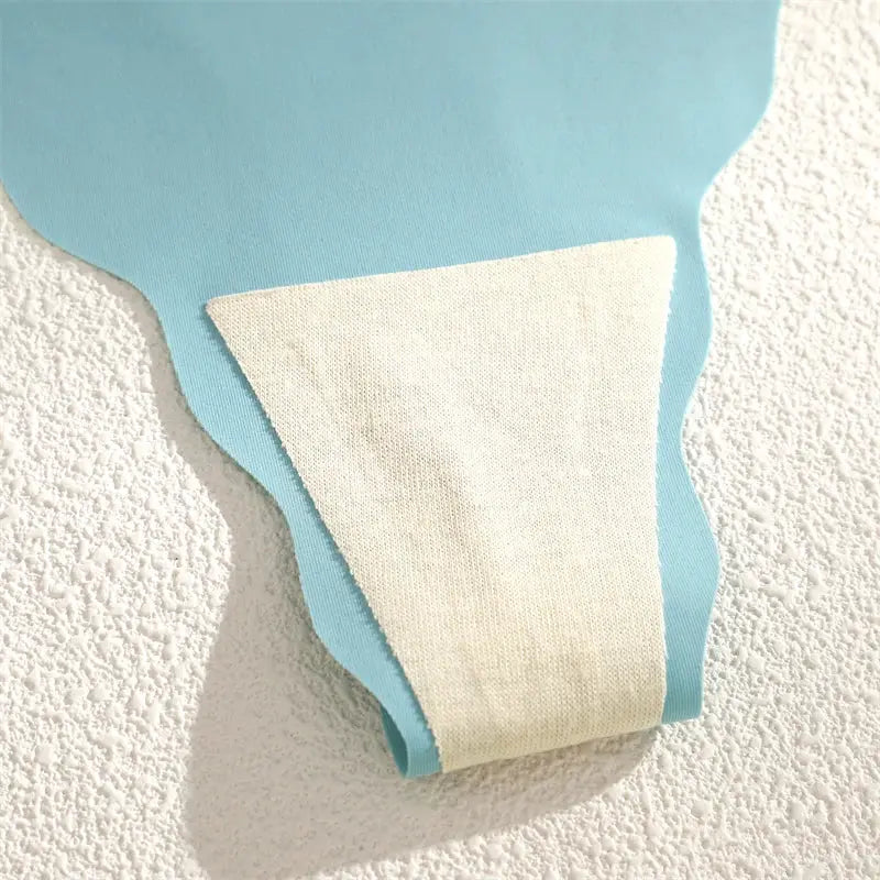 Seamless thong underwear 4-pack for women with blue waistband and ivory panel