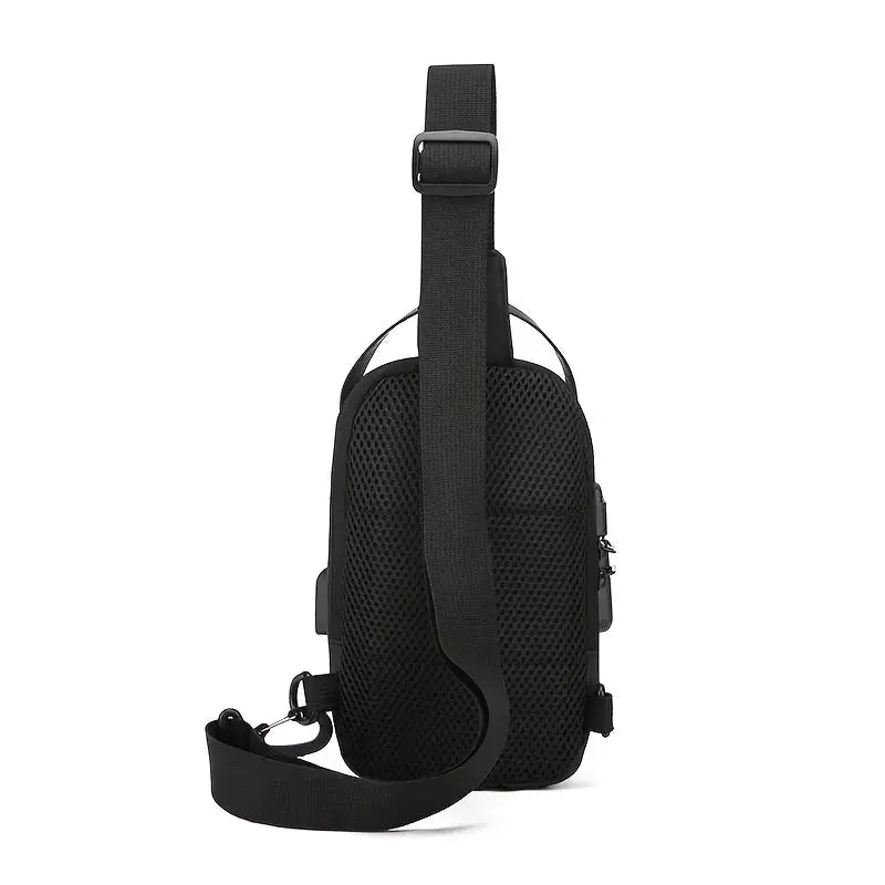 Stylish men's sling bag in black Oxford fabric with crossbody strap and zip closure