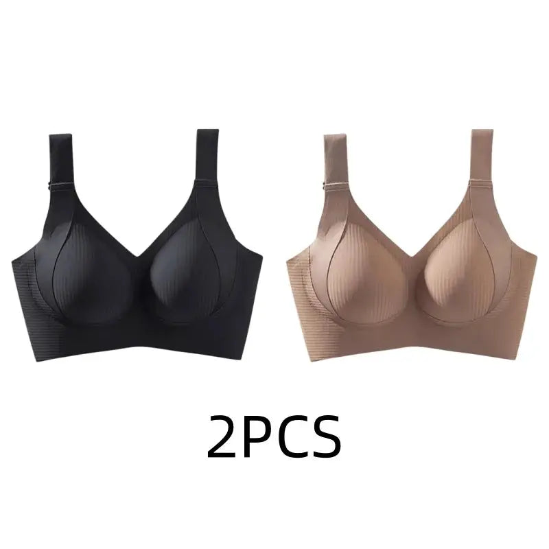 2PCS women's seamless wire-free bras by Simples Market, black and nude, pull-up anti-sag design