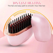 Pink mini cordless hair straightener brush with rechargeable USB charging and anti-scald design