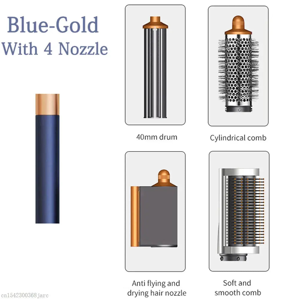 SenCiciMen X9 multi hair styler by Simples Market; blue body with copper accents and 4 attachments