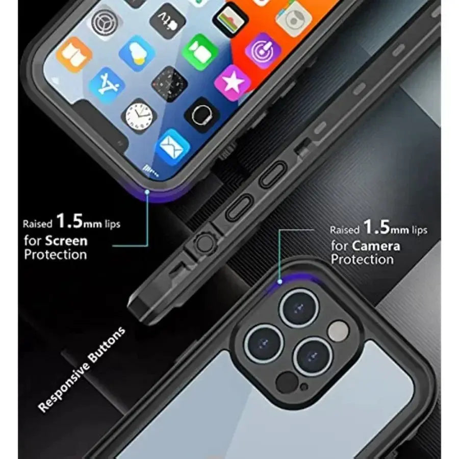 Simples Market clear IP68 waterproof iPhone case for 11–16 with raised 1.5mm lips for screen and camera protection