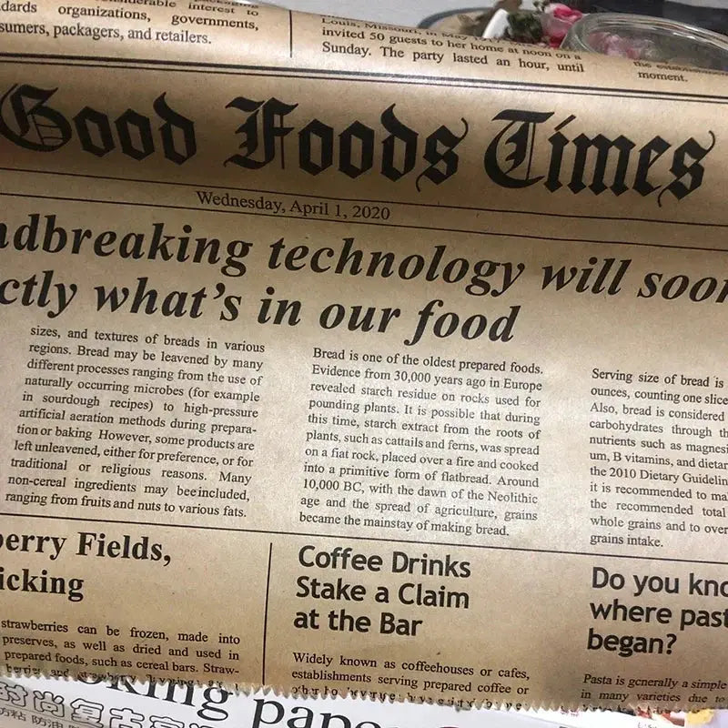 Retro English Newspaper Greaseproof Paper Wrappers for Baking and Food Service for Sandwiches Burgers Fries Cookies
