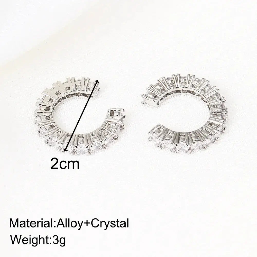 Simples Market 2Pcs rhinestone ear cuffs for women, alloy+crystal, silver-tone C-shape ear clips