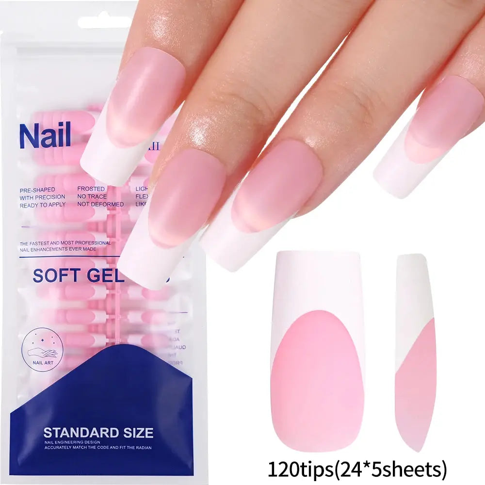 120Pcs Medium Long Square Acrylic French Press On Nails Full Cover For Women Mixed Sizes