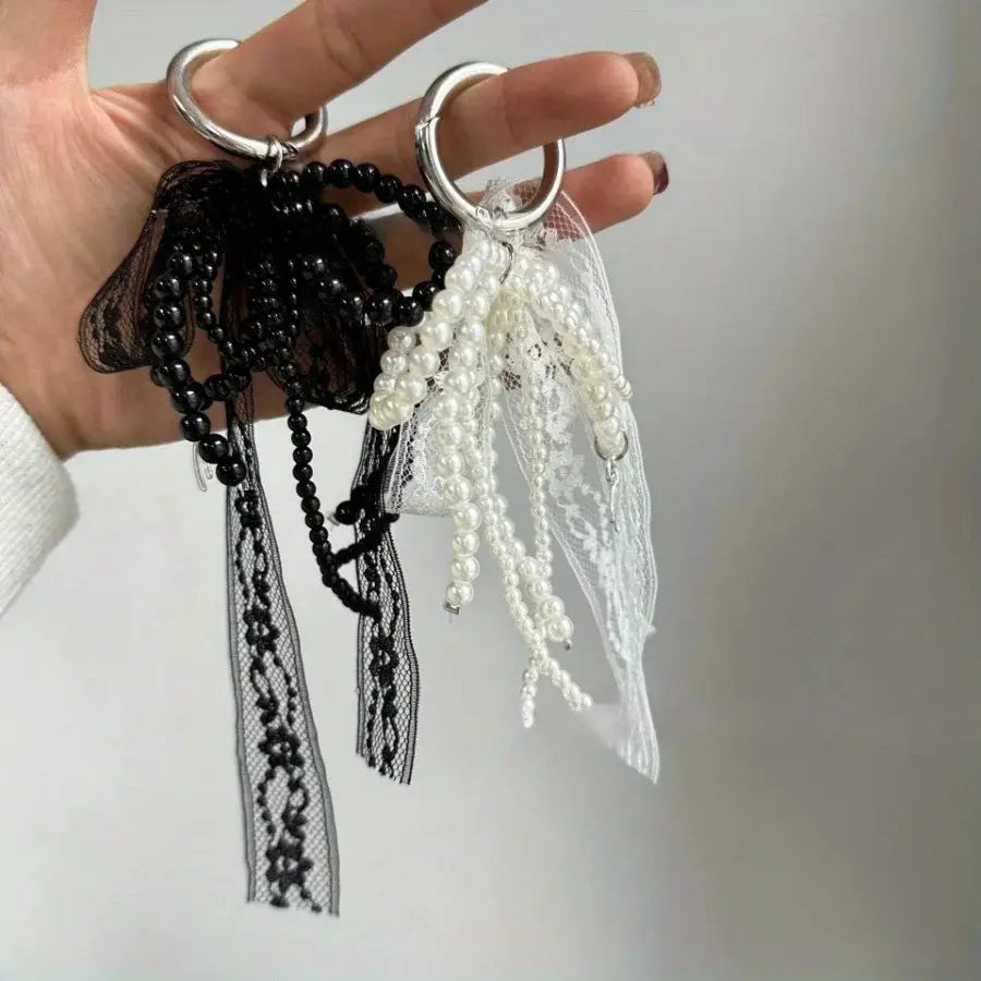 Pearl Lace Bow Pendant For Bags And Car Keys Fashionable High Quality Accessory Elegant Key Chain Pendant
