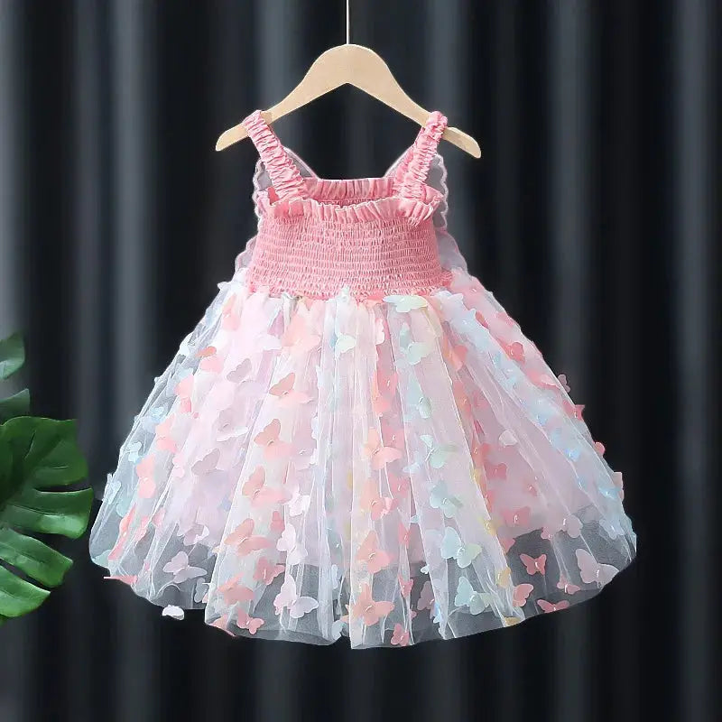 Baby Girl Dress Summer Butterfly Wings Halter Dazzle Puffy Skirt Princess Style for Baby Girls