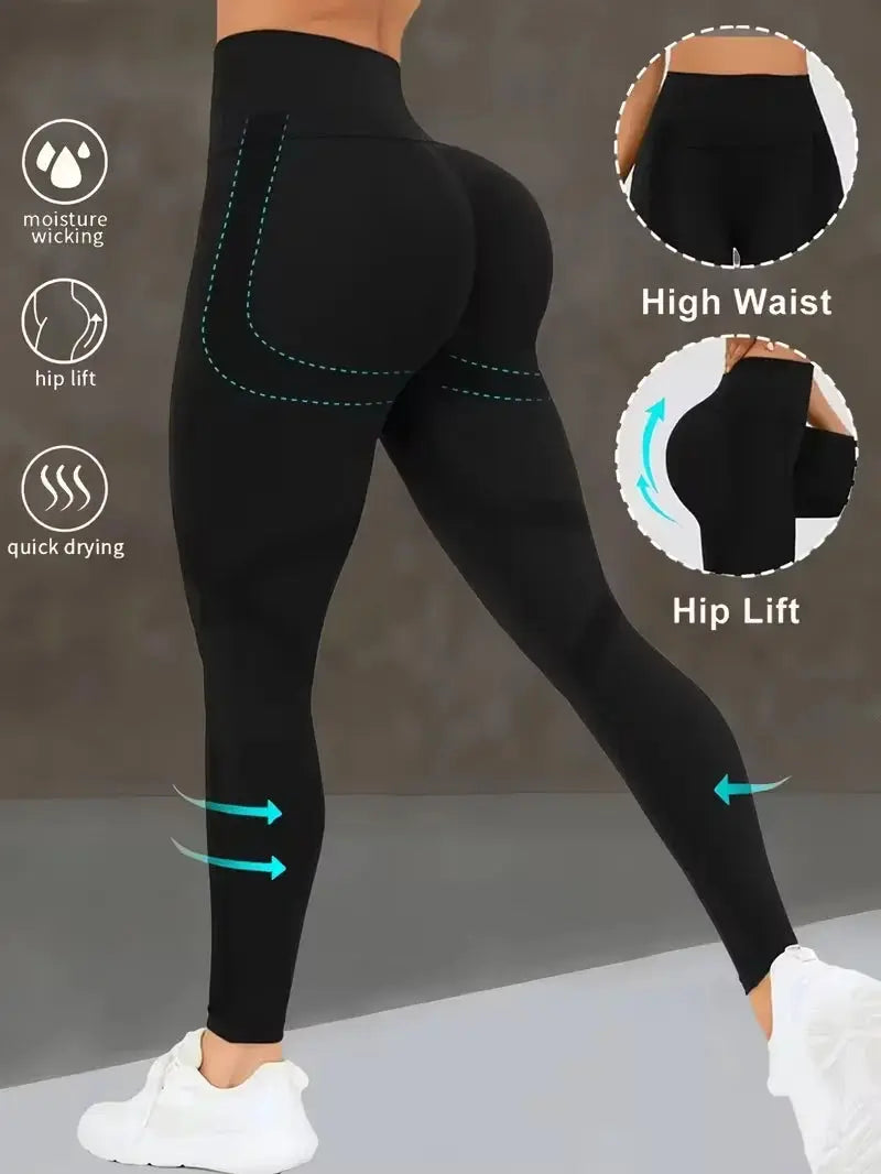 Simples Market Women's high waist yoga pants with butt-lift, black leggings.