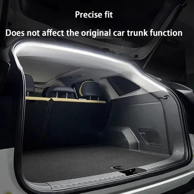 Car trunk LED light strip by Simples Market; high-brightness white ambient lighting for interior trunk