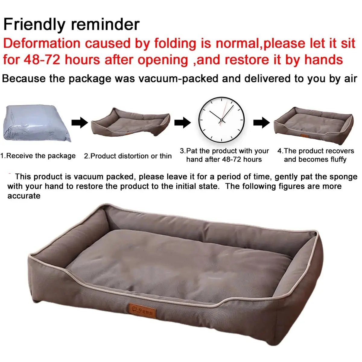 Four Season Square Dog Bed For Large Dogs Waterproof Sofa Style Pet House With Thick Soft Interior And Urine Proof Liner