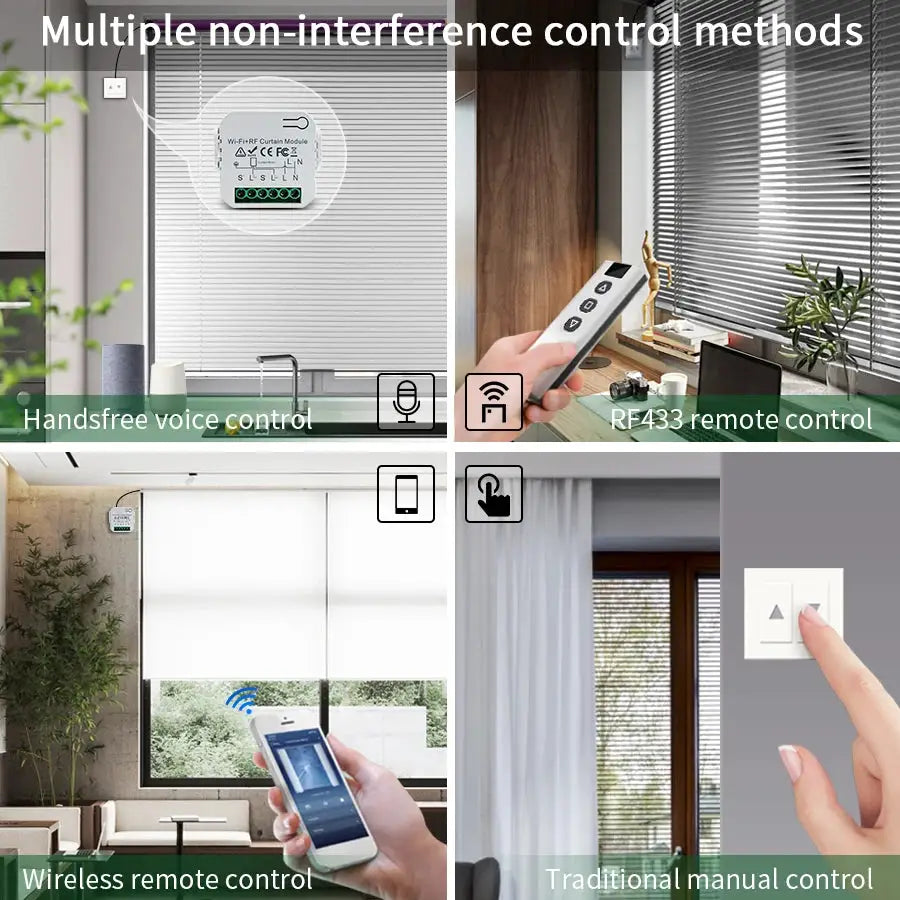 Tuya WiFi smart curtain switch for roller blinds by Simples Market, 433MHz RF remote, works with Alexa and Google Home