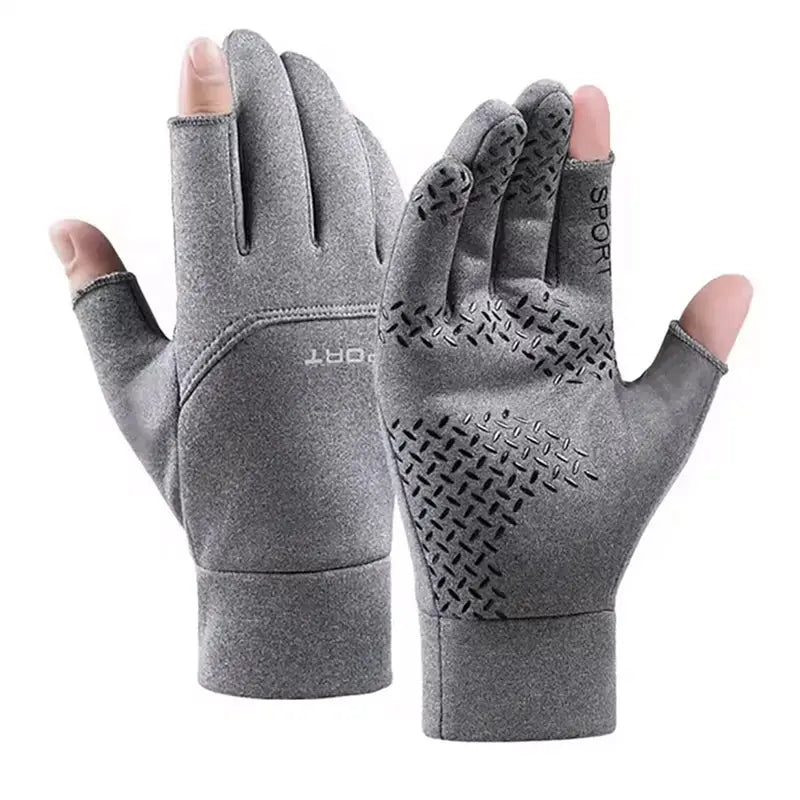 Winter Fishing Gloves for Men and Women Warm Anti Slip Touch Screen Two Fingers Cut Outdoor Angling