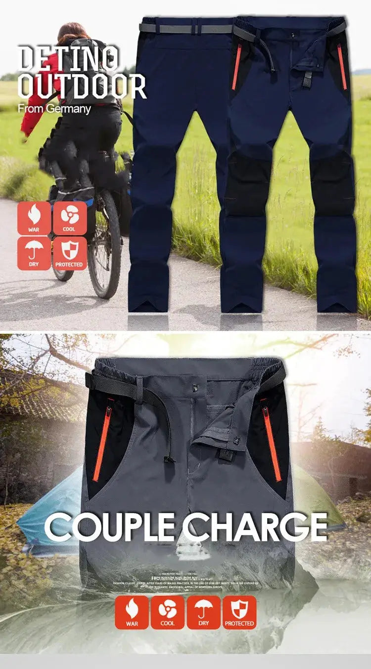 2 pairs of men's tactical waterproof cargo pants, navy and gray quick-dry outdoor trousers with orange zippers, size 4XL