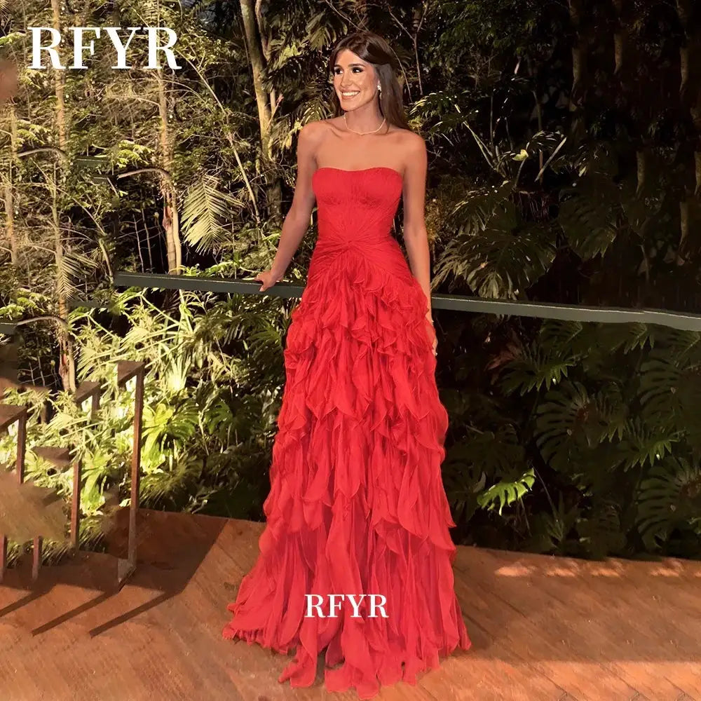 Ruffles Prom Dress Chiffon A Line Evening Gown With Detachable Shawl