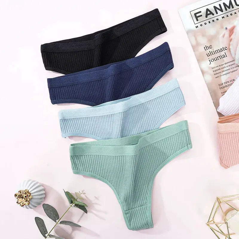 Women’s cotton panties, ribbed five-pack in assorted colors: black, navy, light blue, mint, pink