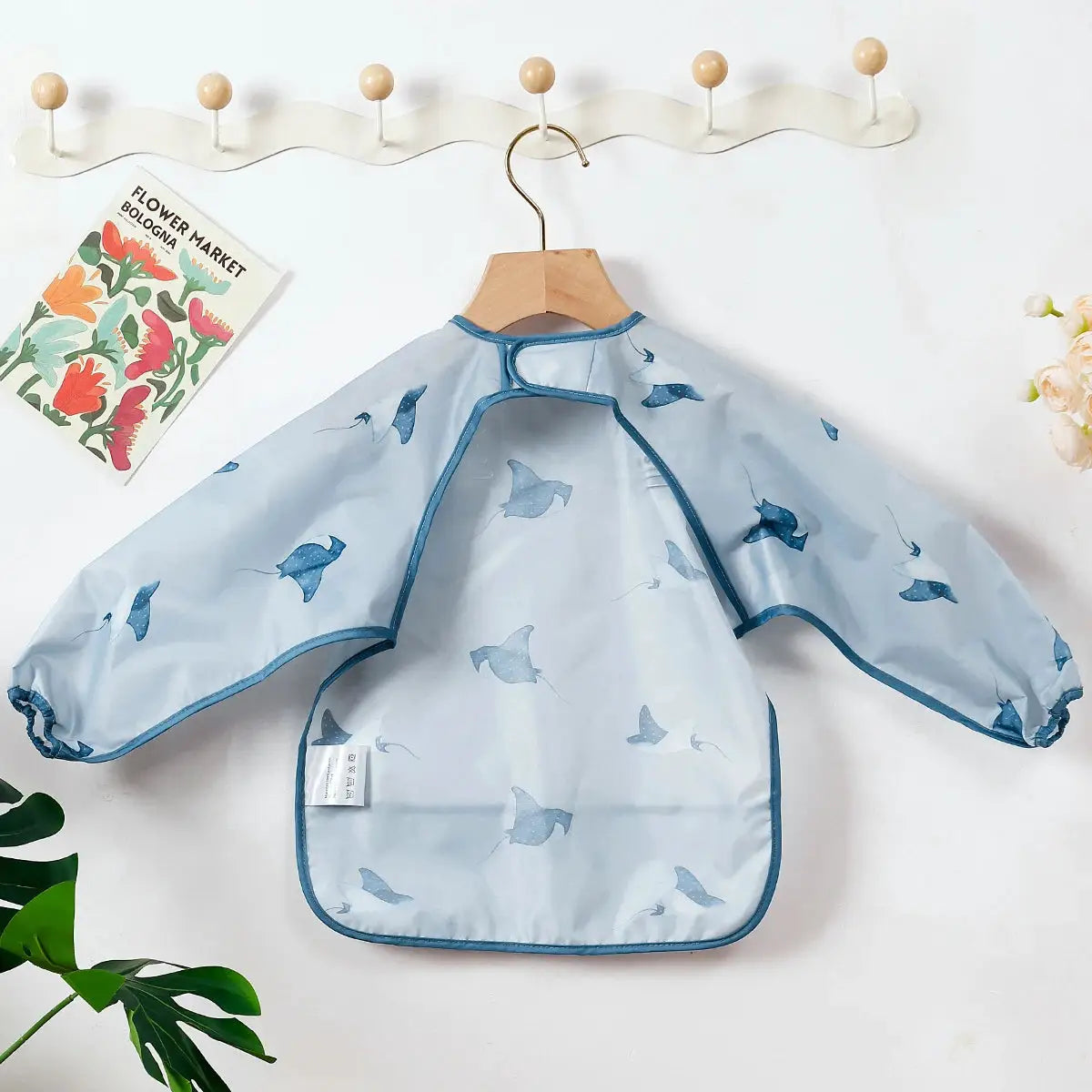 Elinfant Long Sleeve Waterproof Feeding Bibs For 1-3 Years Washable Burp Cloth Coverall Bibs Easy Clean