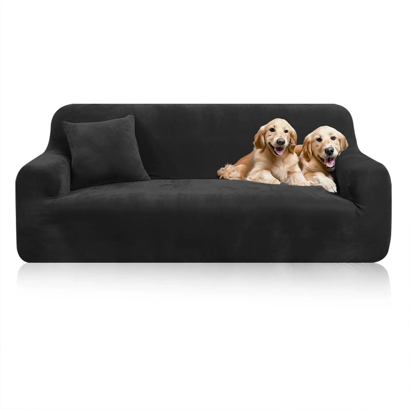 Stretch velvet sofa cover by Simples Market in black with non-slip elastic bottom for 1–4 seat couches