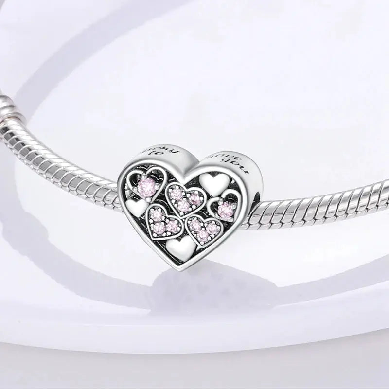 925 Sterling Silver Charms Beads Forever Love Heart Dangle For Bracelet Women Jewelry Gift Sister Family Life