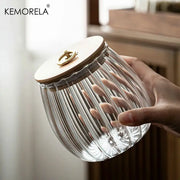 Glass Airtight Storage Jars With Wood Lids For Grains Tea Coffee Beans Candy Kitchen Organization Containers